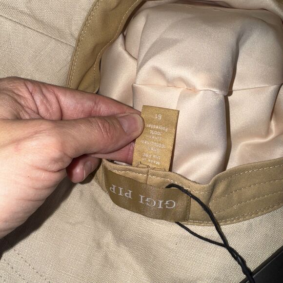 Gigi Pip 100% Linen Summer Bucket Hat Packable Beach Cap Sz XL Cream Beige New - Picture 3 of 5